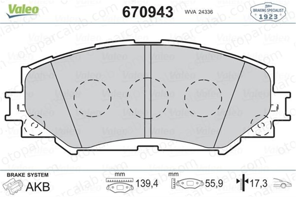 VALEO 670943 Fren Disk Balata Ön TOYOTA COROLLA Sedan AURIS 446512610 04465-12610