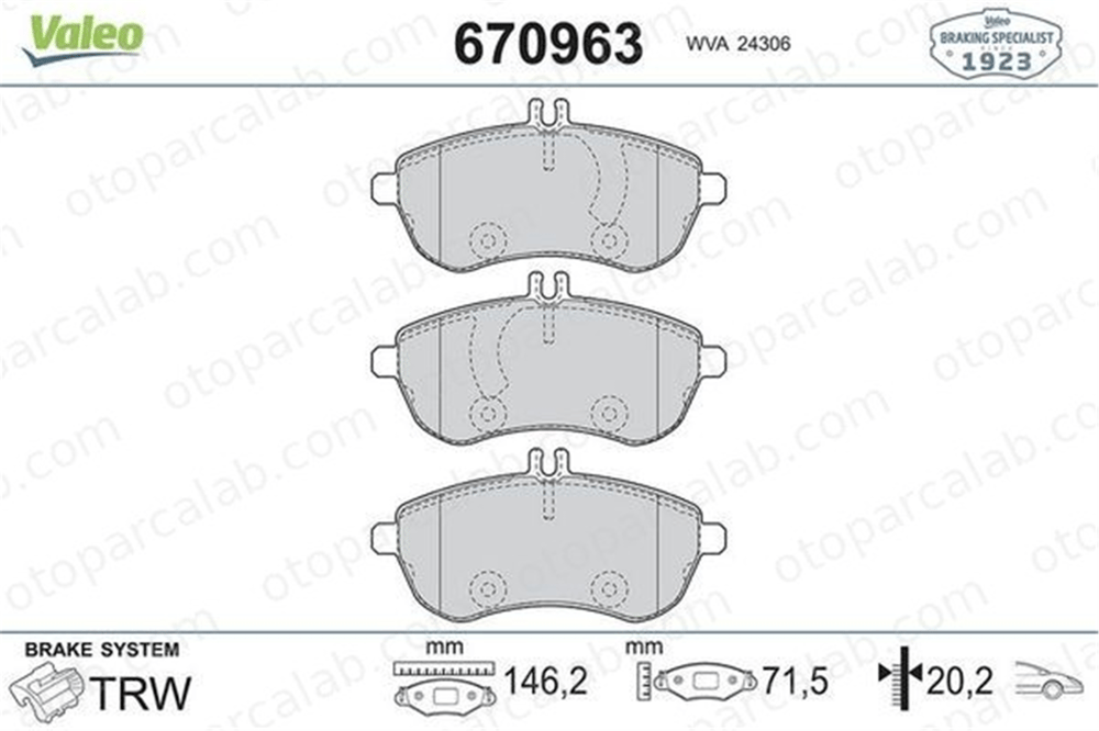 VALEO 670963 Fren Disk Balata Ön MERCEDES-BENZ C-SERISI C-SERISI T-Model A0074205520 A0054201020