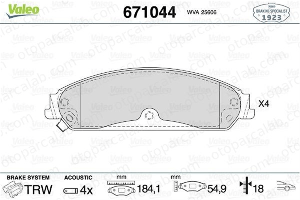 VALEO 671044 Fren Disk Balata Ön CHRYSLER 300C 200 Sedan 68147681AA 68147681AB