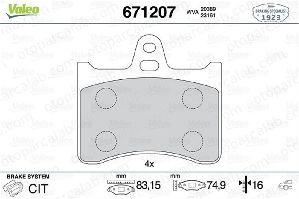 VALEO 671207 Fren Disk Balata Arka CITROËN XM Break XANTIA Break 425129 95462429