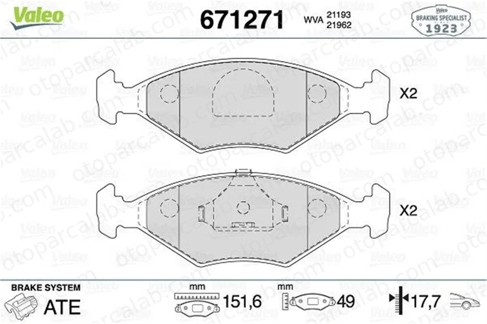 VALEO 671271 Fren Disk Balata Ön FIAT FIORINO Pick up FIORINO Kasa/büyük limuzin 77362315 5894112