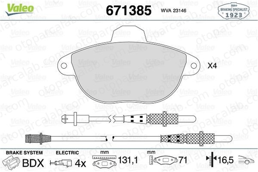 VALEO 671385 Fren Disk Balata Ön CITROËN XANTIA XANTIA Break 425133 425158