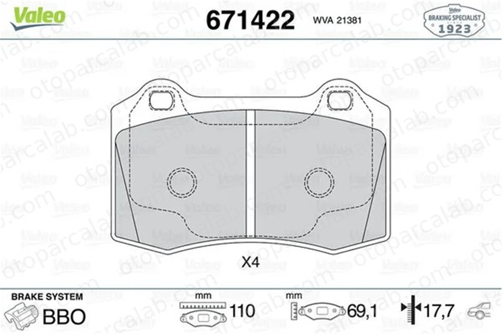 VALEO 671422 Fren Disk Balata Ön veya Arka PEUGEOT 208 I CITROËN DS3 1619607480 4254C6