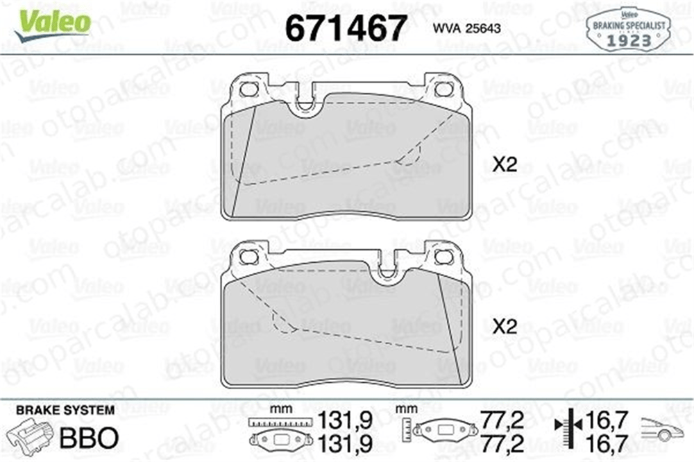 VALEO 671467 Fren Disk Balata Ön AUDI Q5 A7 Sportback 8R0698151C 8R0698151AA