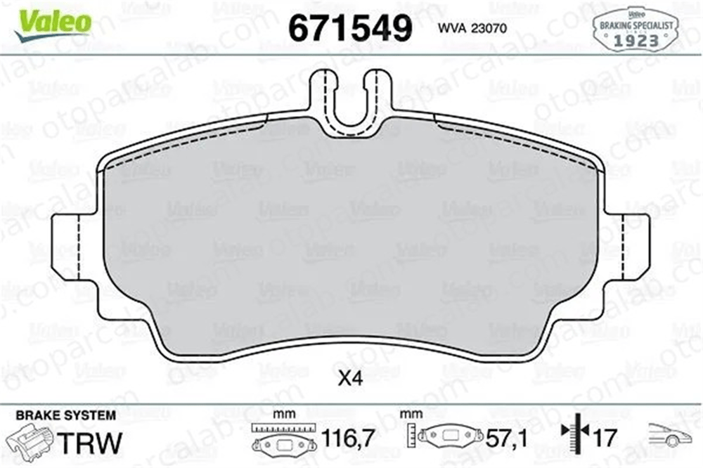VALEO 671549 Fren Disk Balata Ön MERCEDES-BENZ A-SERISI A1684200020 1684201120