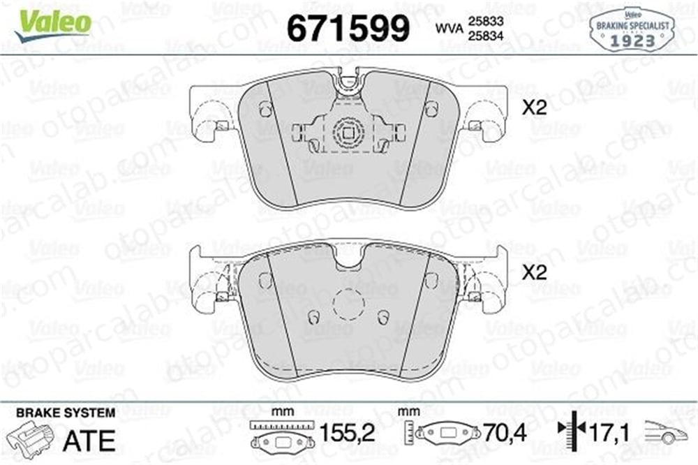 VALEO 671599 Fren Disk Balata Ön PEUGEOT 308 II 308 SW II 1609898580 986494696