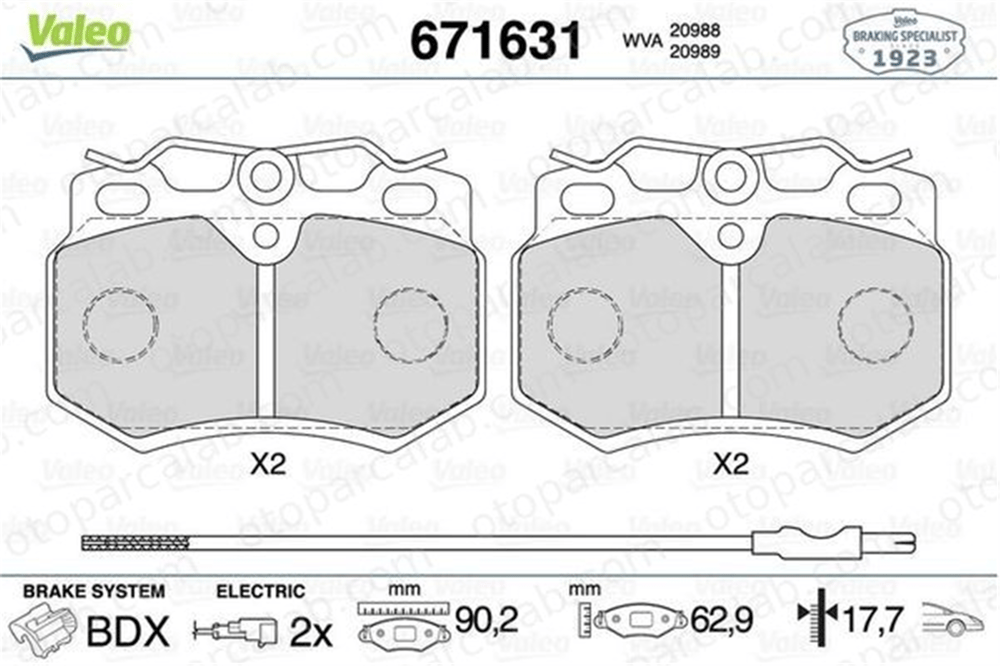 VALEO 671631 Fren Disk Balata Ön CITROËN C15 Kasa/büyük limuzin C15 Station wagon 95647733 95659353