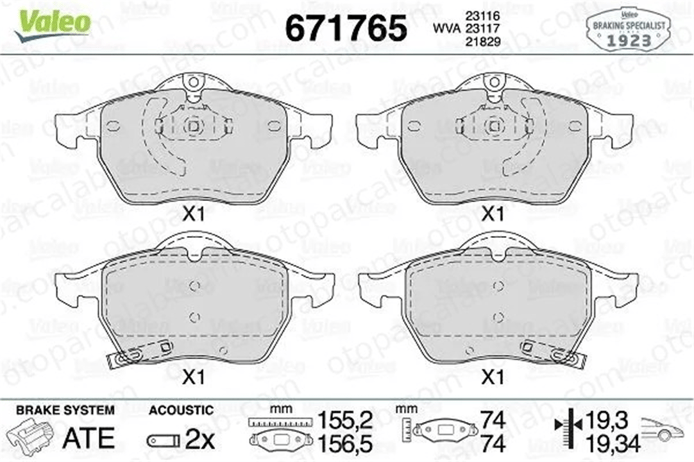 VALEO 671765 Fren Disk Balata Ön SAAB 900 II Cabrio 900 II Coupe 671765 32017604