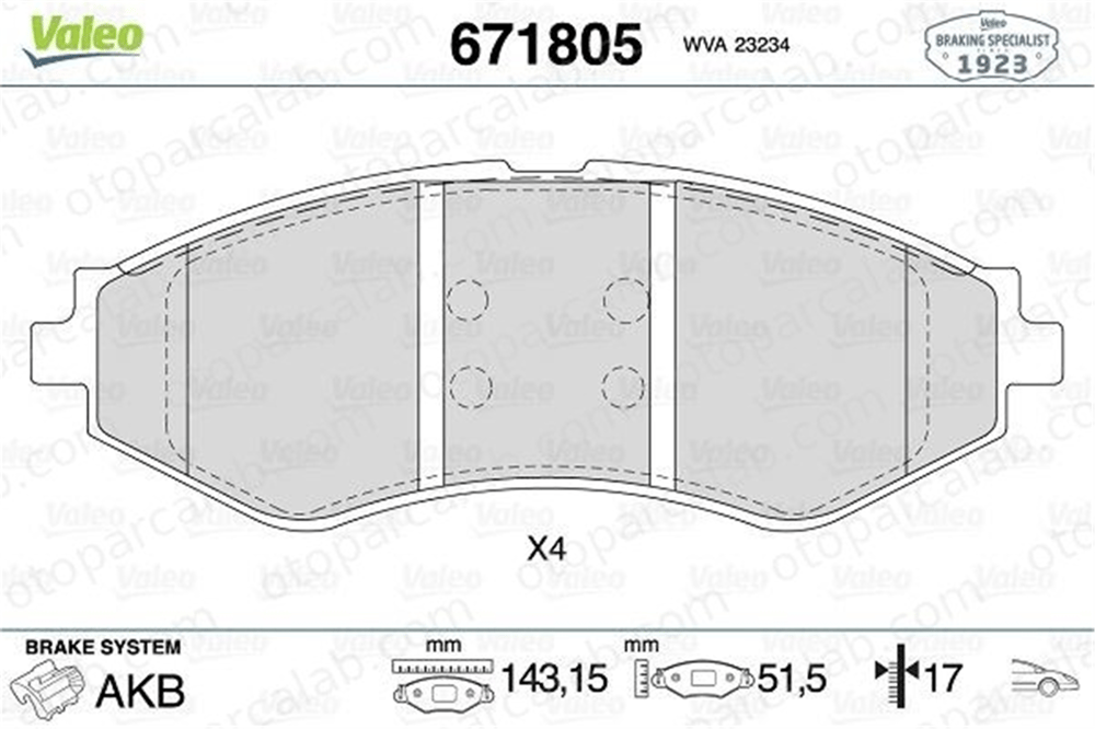 VALEO 671805 Fren Disk Balata Ön DAEWOO NUBIRA Sedan NUBIRA Wagon 96281937 96349060