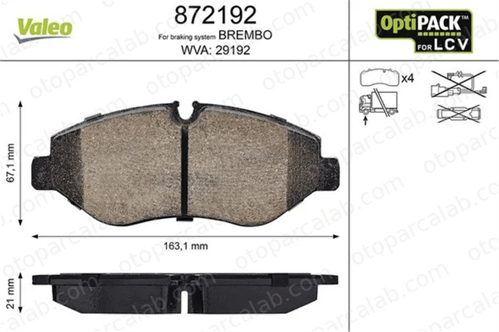 VALEO 872192 Fren Disk Balata Ön MERCEDES-BENZ SPRINTER 3,5-t Panelvan/Van SPRINTER 3,5-t Platform şasi 2E0698151 A9064210400