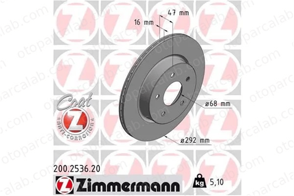 ZIMMERMANN 200.2536.20 Fren Disk Ayna Arka Sağ ve Sol NISSAN X-TRAIL III RENAULT KOLEOS II 432064CE0A 432064423R