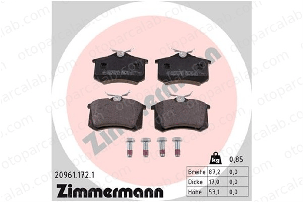 ZIMMERMANN 20961.172.1 Fren Disk Balata Arka SEAT LEON AUDI A6 C5 Avant 1J0698451P 440605713R