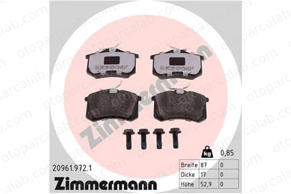 ZIMMERMANN 20961.972.1 Fren Disk Balata Arka SEAT LEON AUDI A6 C5 Avant 1J0698451P 440605713R