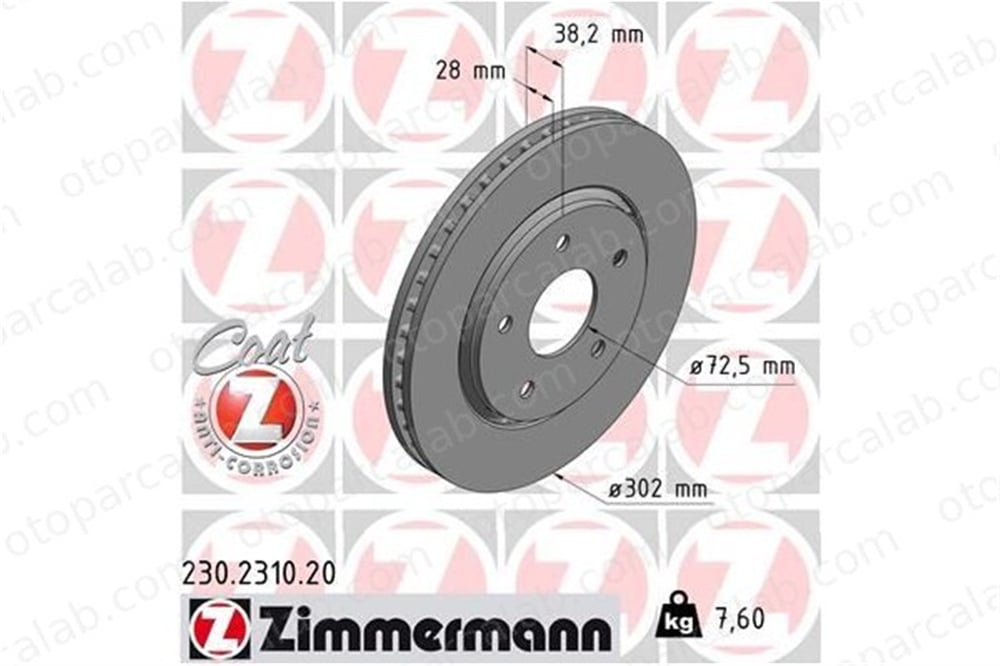ZIMMERMANN 230.2310.20 Fren Disk Ayna Ön Sağ ve Sol DODGE JOURNEY FIAT FREEMONT 4721995AA 04721995AA