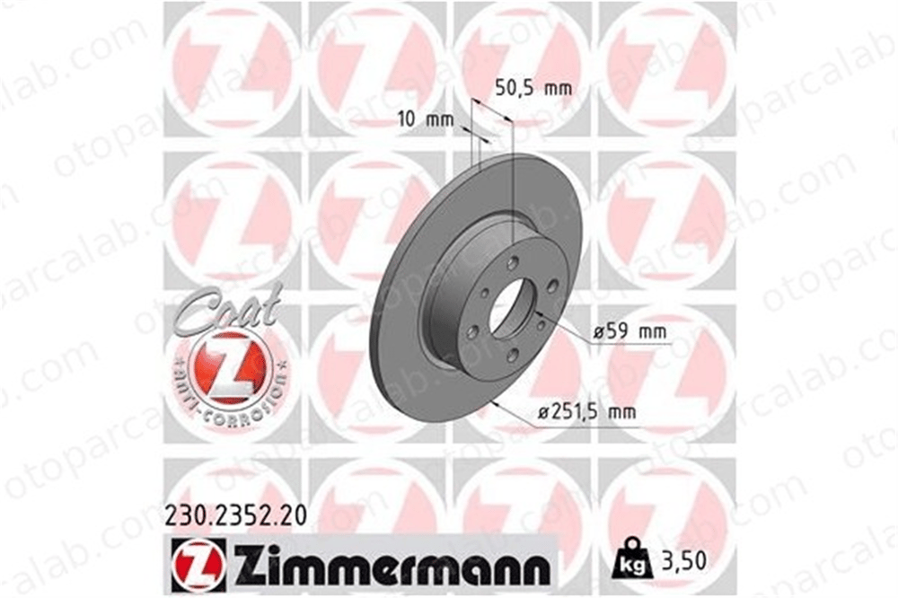 ZIMMERMANN 230.2352.20 Fren Disk Ayna Arka Sağ ve Sol LANCIA THEMA FIAT CROMA 46758715 60801755