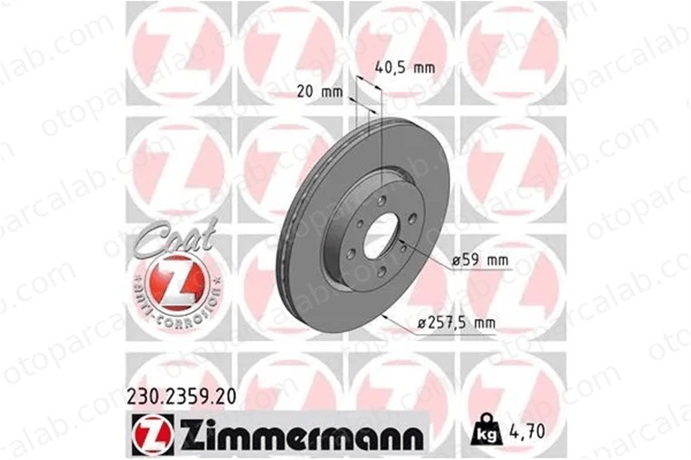 ZIMMERMANN 230.2359.20 Fren Disk Ayna Ön Sağ ve Sol FIAT PALIO Weekend TEMPRA S.W. 51749124 7779409