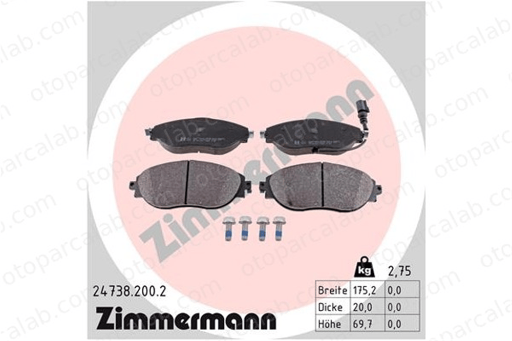 ZIMMERMANN 24738.200.2 Fren Disk Balata Ön SEAT LEON AUDI A3 Sportback 95518217 1605164