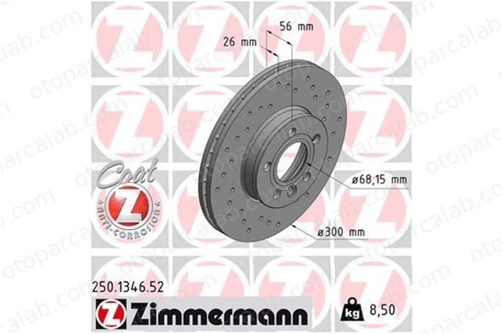 ZIMMERMANN 250.1346.52 Fren Disk Ayna Ön Sağ ve Sol VW SHARAN SEAT ALHAMBRA 7D0615301 7D0615301B