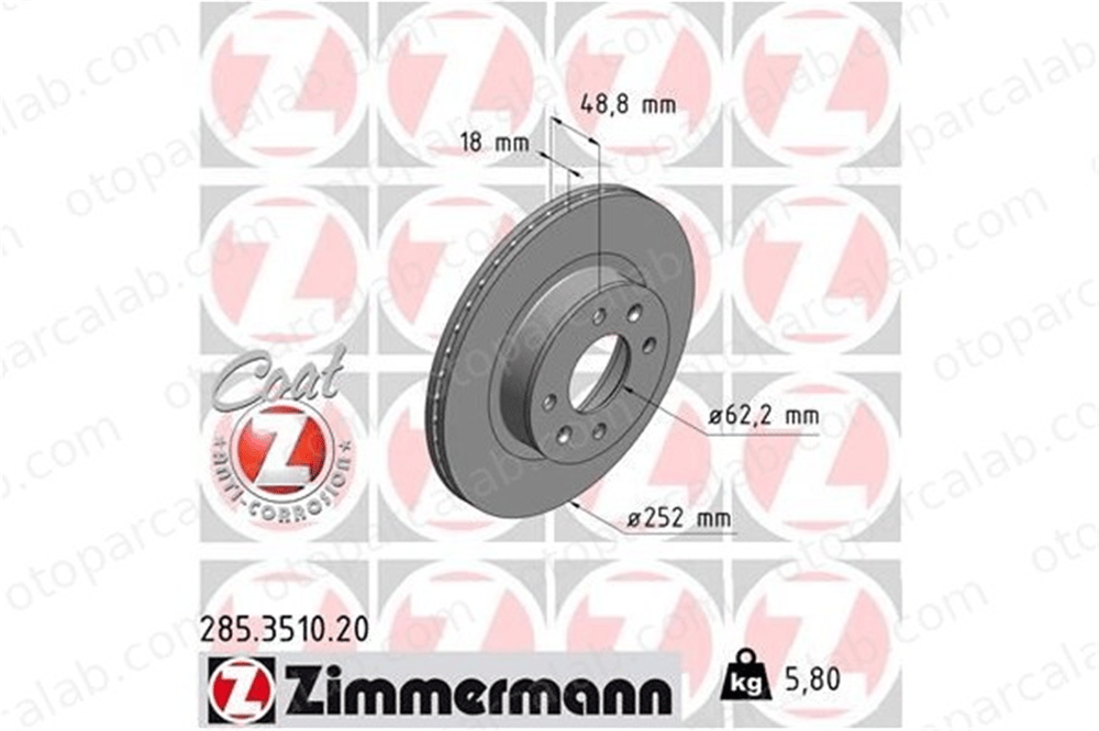 ZIMMERMANN 285.3510.20 Fren Disk Ayna Ön Sağ ve Sol HYUNDAI i10 II i10 III 5171207700 517120X700