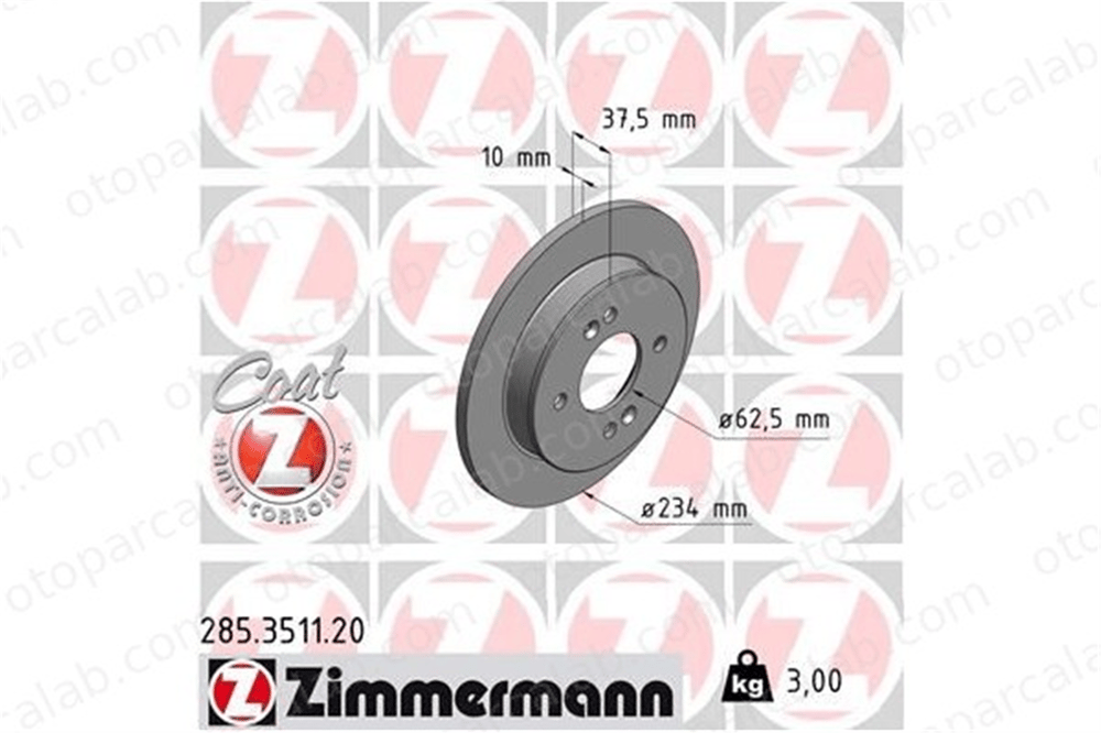 ZIMMERMANN 285.3511.20 Fren Disk Ayna Arka Sağ ve Sol HYUNDAI i10 I KIA PICANTO II 584110X500 5841107300