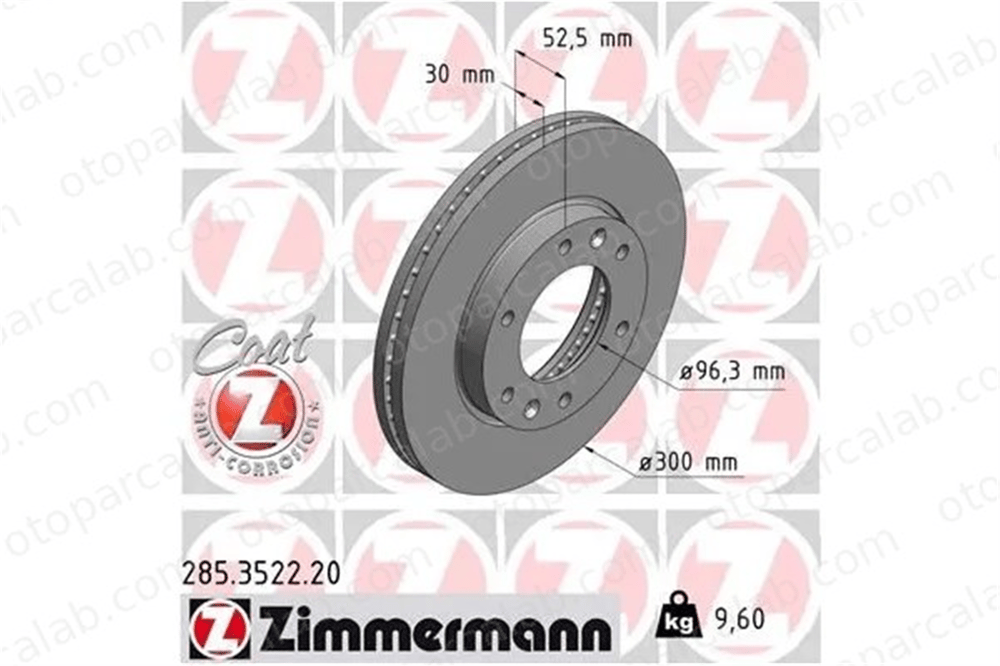 ZIMMERMANN 285.3522.20 Fren Disk Ayna Ön Sağ ve Sol HYUNDAI H-1 Cargo H-1 Travel 517124H500 517124H000