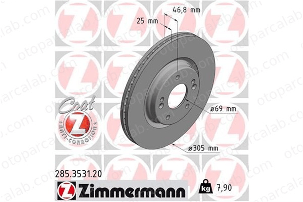 ZIMMERMANN 285.3531.20 Fren Disk Ayna Ön Sağ ve Sol HYUNDAI TUCSON KIA SPORTAGE IV 51712C1000 51712D7000