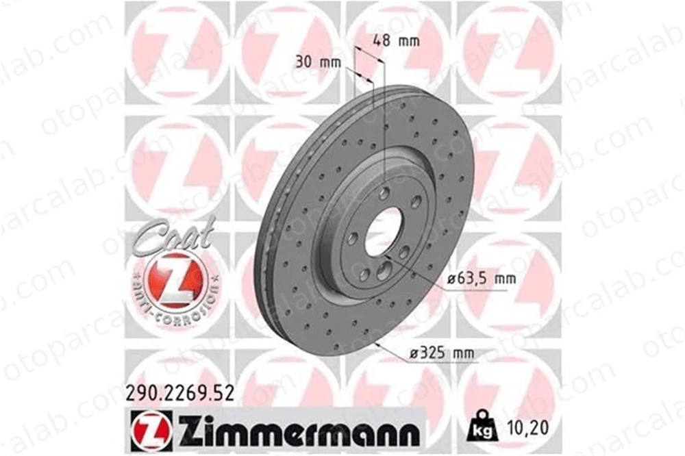ZIMMERMANN 290.2269.52 Fren Disk Ayna Ön Sağ ve Sol JAGUAR XE XF SPORTBRAKE LR090684 LR125902