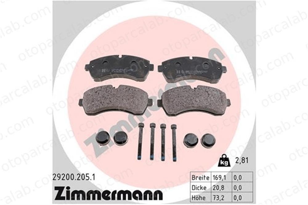 ZIMMERMANN 29200.205.1 Fren Disk Balata Ön MERCEDES-BENZ SPRINTER 5-t Platform şasi SPRINTER 5-t Panelvan/Van 292002051 44206820