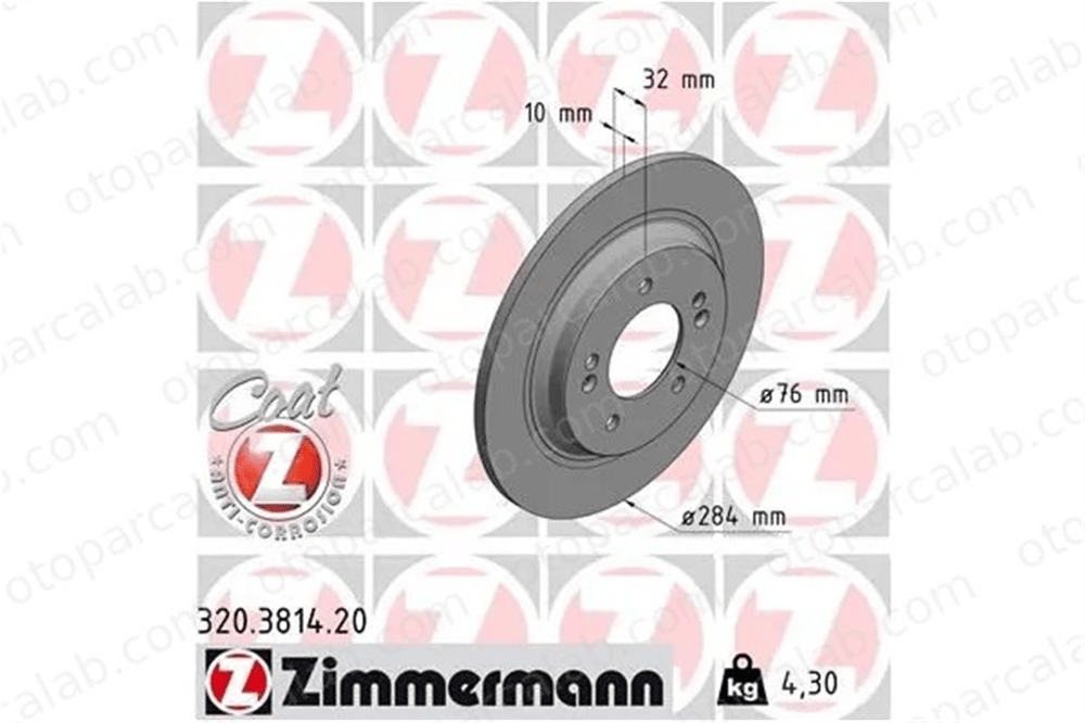 ZIMMERMANN 320.3814.20 Fren Disk Ayna Arka Sağ ve Sol KIA CEED CEED Sportswagon 584113V500 584113Q000