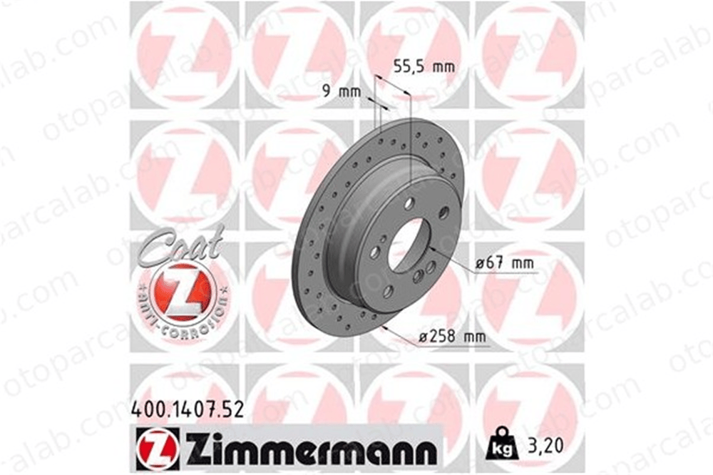 ZIMMERMANN 400.1407.52 Fren Disk Ayna Arka Sağ ve Sol MERCEDES-BENZ 124 Sedan 190 A2014231212 2014230912
