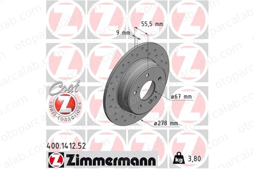 ZIMMERMANN 400.1412.52 Fren Disk Ayna Arka Sağ ve Sol MERCEDES-BENZ 124 T-Model C-SERISI T-Model A2034230112 5098065AA