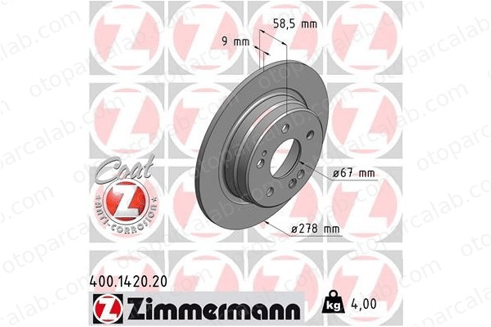 ZIMMERMANN 400.1420.20 Fren Disk Ayna Arka Sağ ve Sol MERCEDES-BENZ SL 190 1294230012 A1294230012