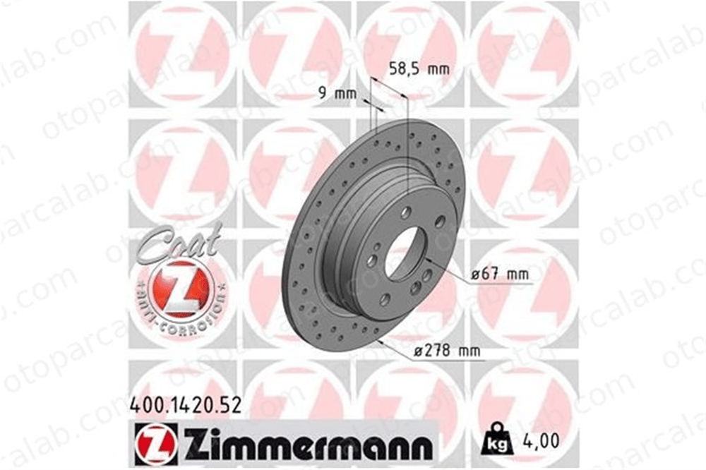ZIMMERMANN 400.1420.52 Fren Disk Ayna Arka Sağ ve Sol MERCEDES-BENZ SL 190 1294230012 A1294230012