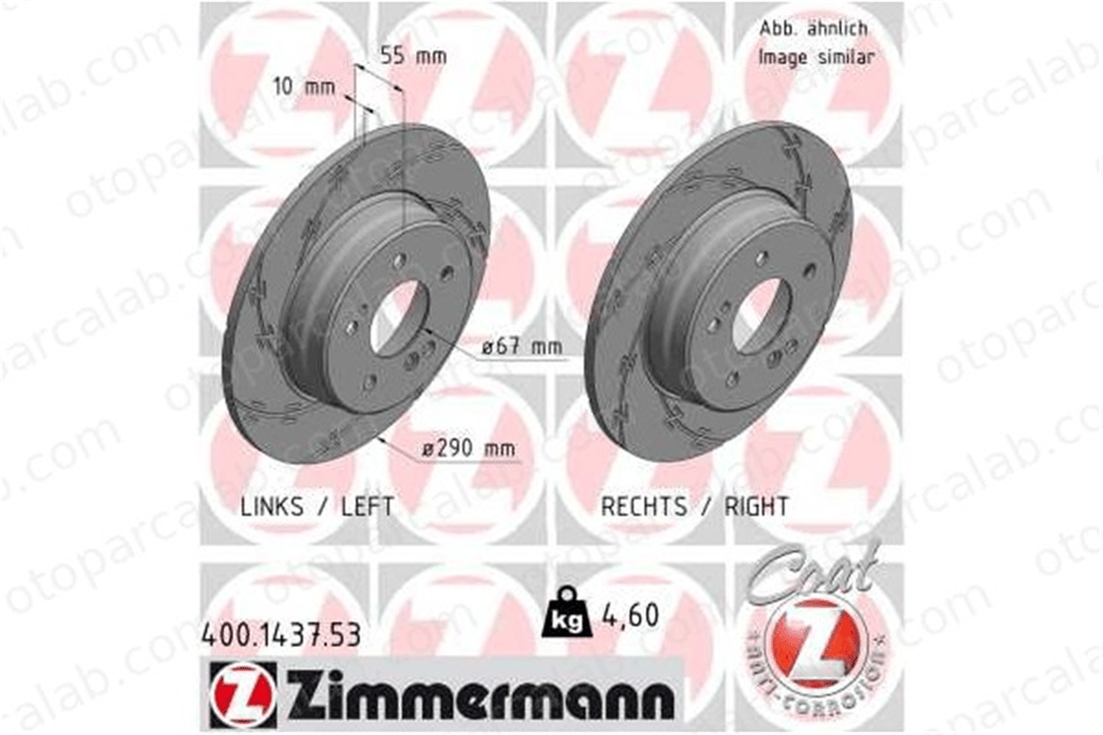 ZIMMERMANN 400.1437.53 Fren Disk Ayna Arka Sağ ve Sol MERCEDES-BENZ C-SERISI T-Model C-SERISI A2104231012 1244231112