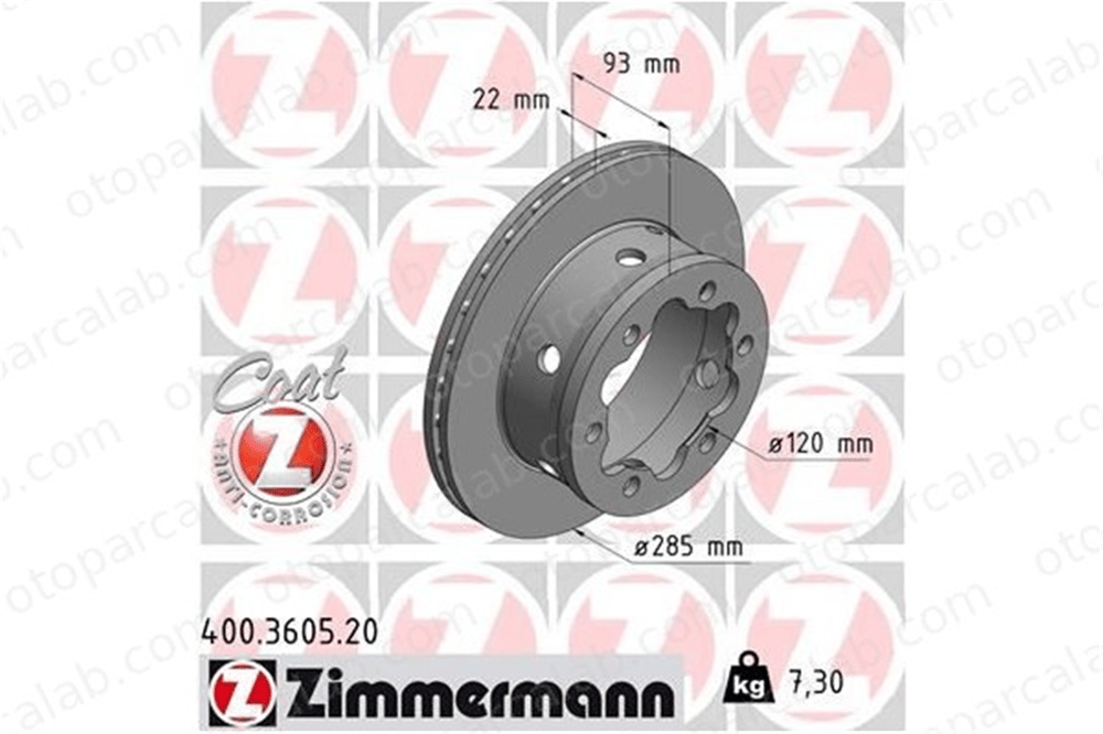 ZIMMERMANN 400.3605.20 Fren Disk Ayna Arka Sağ ve Sol MERCEDES-BENZ SPRINTER 4-t Panelvan/Van SPRINTER 4-t Platform şasi A9044230312 2D0615601B