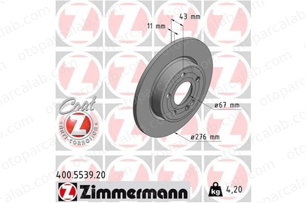 ZIMMERMANN 400.5539.20 Fren Disk Ayna Arka Sağ ve Sol MERCEDES-BENZ A-SERISI B-SERISI Sports Tourer A2474230112 2474230112