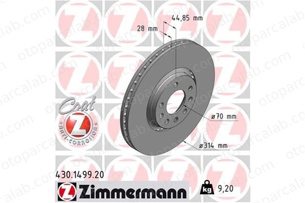 ZIMMERMANN 430.1499.20 Fren Disk Ayna Ön Sağ ve Sol SAAB 9-3 Station wagon 9-3 95526643 93175606
