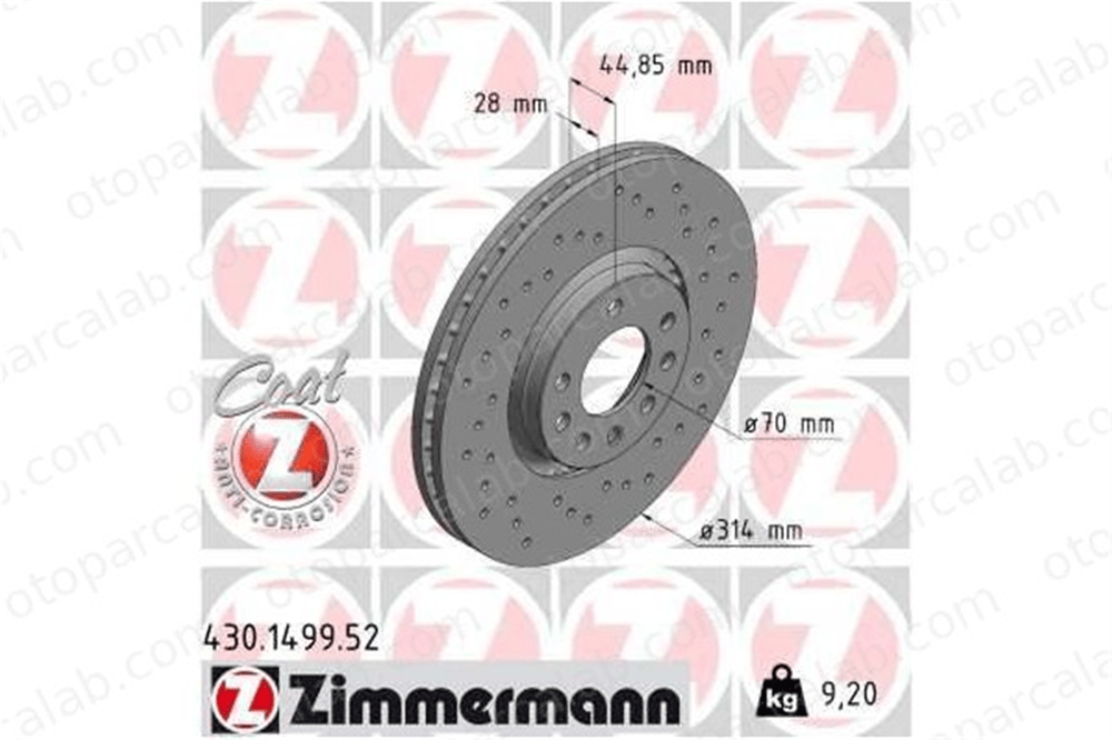 ZIMMERMANN 430.1499.52 Fren Disk Ayna Ön Sağ ve Sol SAAB 9-3 Station wagon 9-3 95526643 93175606