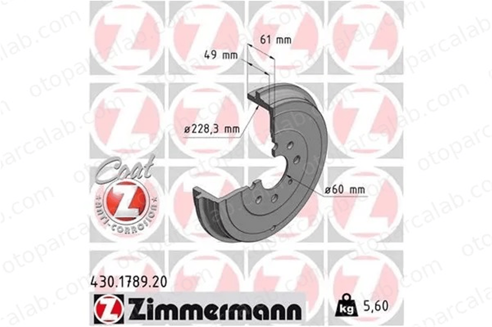 ZIMMERMANN 430.1789.20 Kampana Arka Sağ veya Sol OPEL CORSA D FIAT PUNTO 55704058 568000