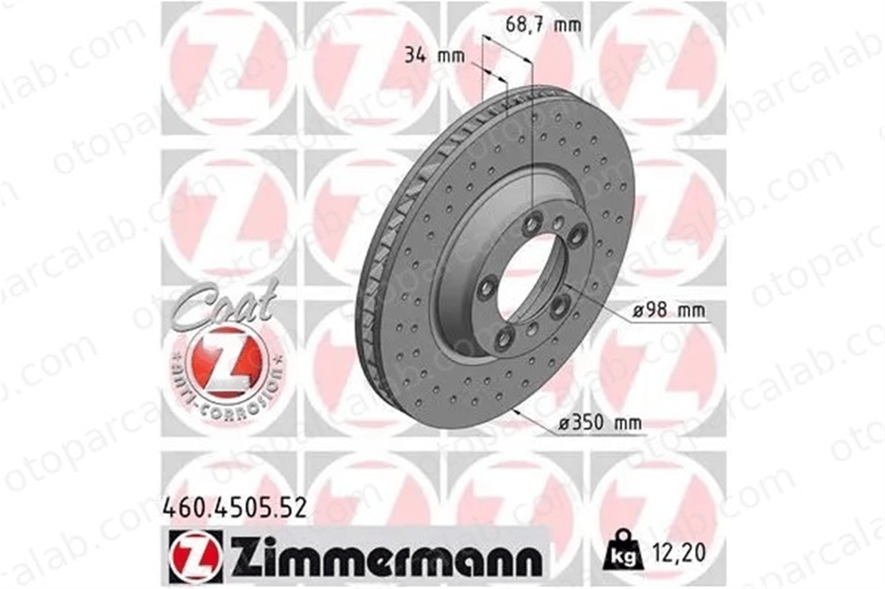 ZIMMERMANN 460.4505.52 Fren Disk Ayna Ön Sağ PORSCHE PANAMERA CAYENNE Coupe 971615302 9Y0615302
