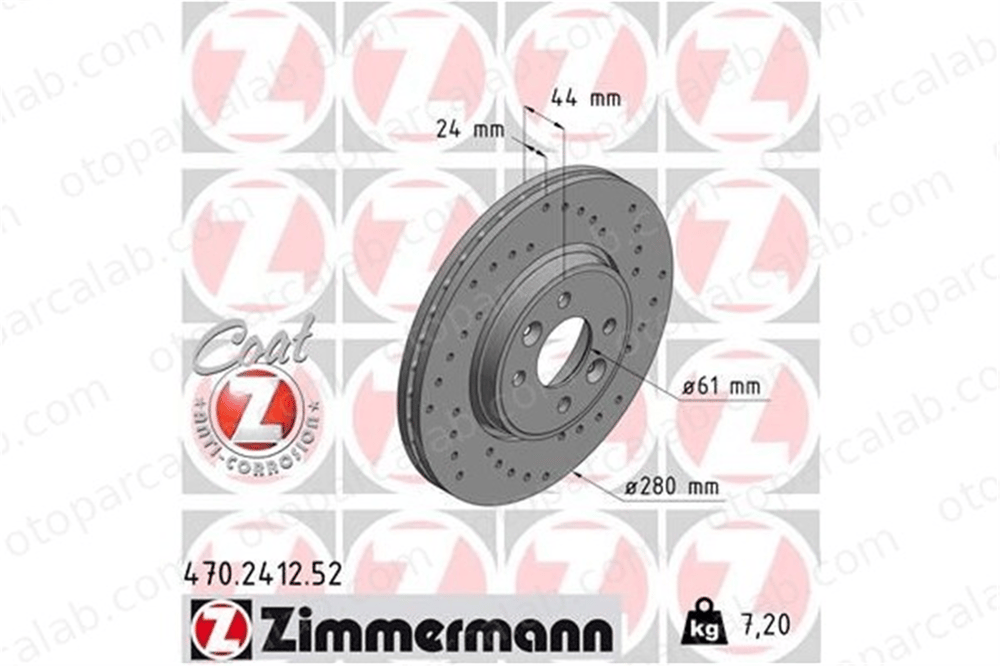 ZIMMERMANN 470.2412.52 Fren Disk Ayna Ön Sağ ve Sol RENAULT MEGANE II MEGANE II Station wagon 402068053R 7701205230