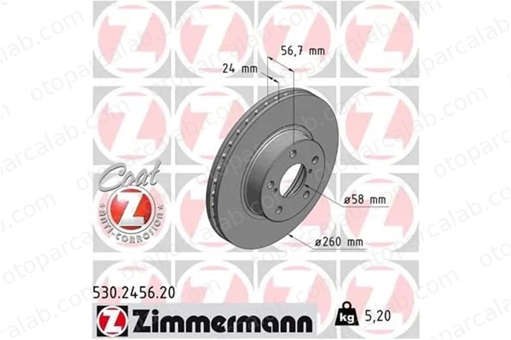 ZIMMERMANN 530.2456.20 Fren Disk Ayna Ön Sağ ve Sol SUBARU IMPREZA Station wagon IMPREZA Sedan 26300AE090 26300AE091