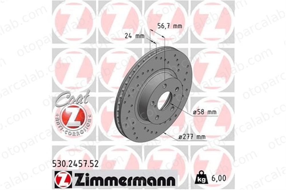 ZIMMERMANN 530.2457.52 Fren Disk Ayna Ön Sağ ve Sol SUBARU FORESTER IMPREZA Station wagon 26300AE050 26300AE071