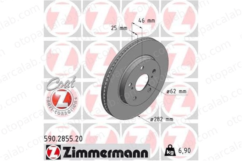 ZIMMERMANN 590.2855.20 Fren Disk Ayna Ön Sağ ve Sol TOYOTA COROLLA Sedan COROLLA Hatchback 4351202390 T435120239