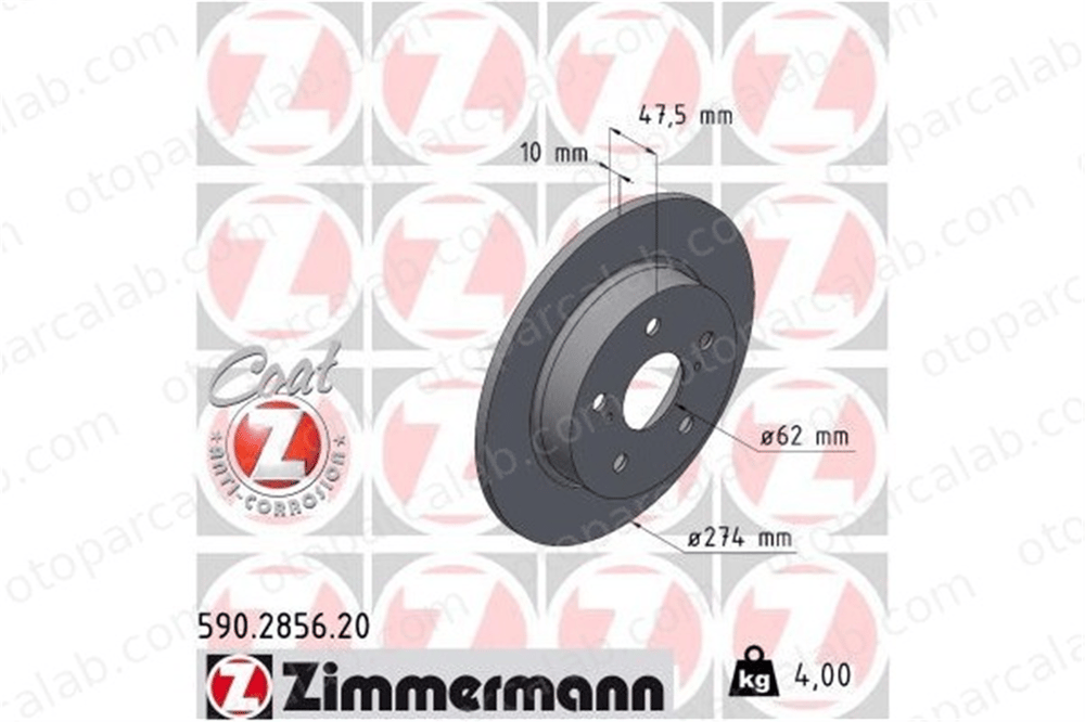 ZIMMERMANN 590.2856.20 Fren Disk Ayna Ön Sağ ve Sol TOYOTA COROLLA Hatchback COROLLA Station wagon T044650247 T424310232000