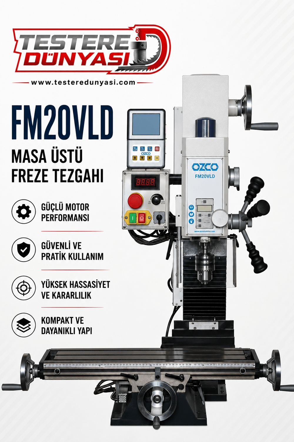 OZCO FM20VLD MASA ÜSTÜ FREZE TEZGAHI
