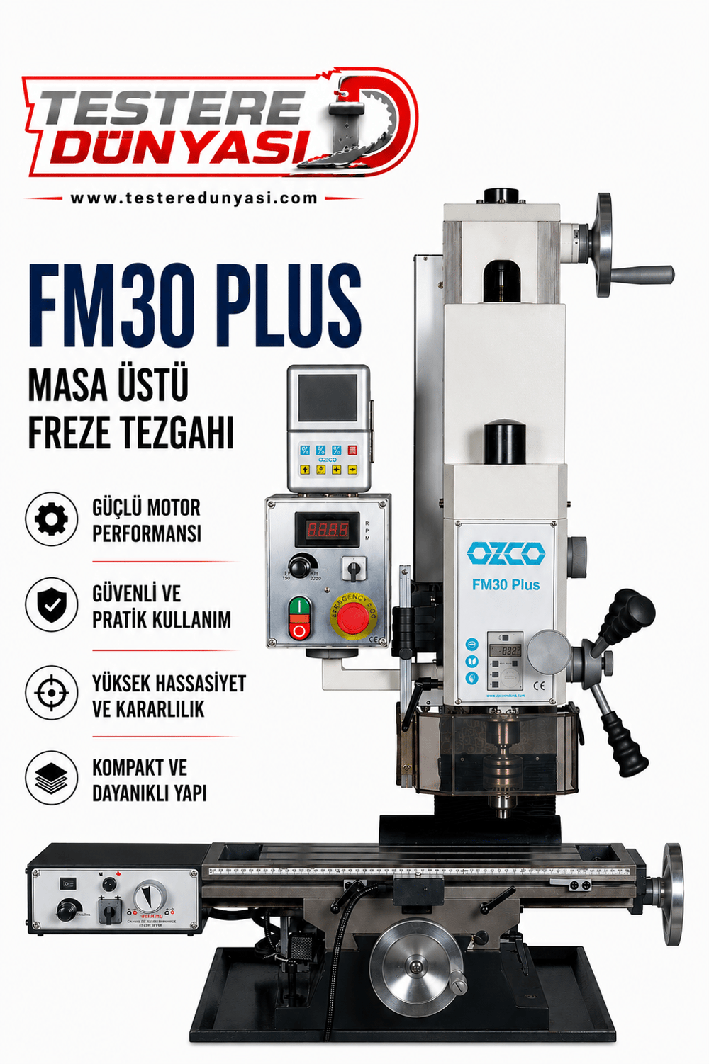 OZCO FM30 PLUS MASA ÜSTÜ FREZE TEZGAHI