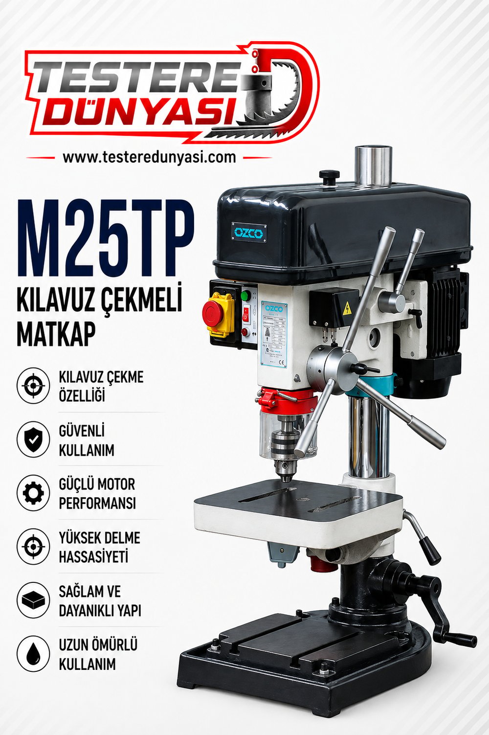 OZCO M25TP KILAVIZ ÇEKMELİ MATKAP TEZGAHI