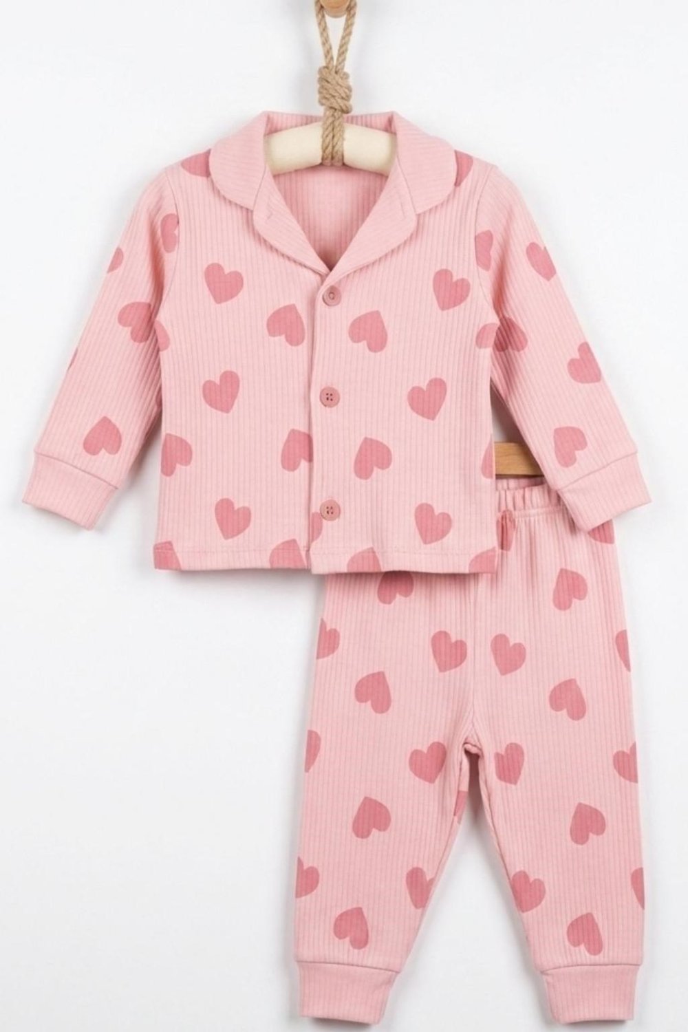 Kalp Desenli Kız Bebek Pijama Takımı – Pembe