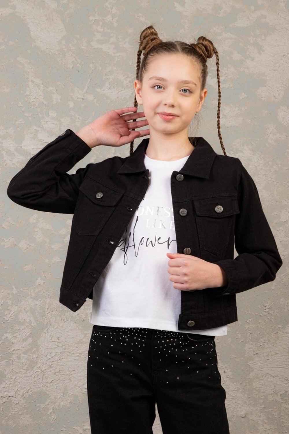 Siyah Denim Kız Çocuk Ceket